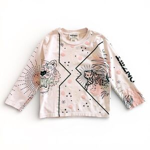 Kenzo Kids Tiger Jungle Graphic Long Sleeve Tee Pink Girls 4 104 Designer Top 4A